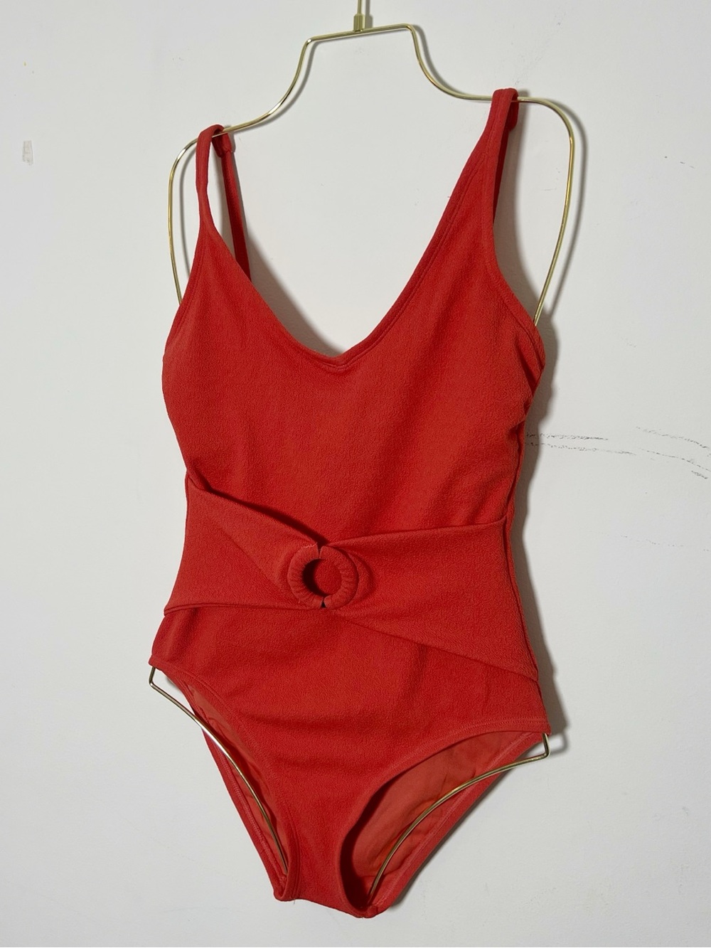 Ellen Tracy Belted Textured Swimsuit Earthly Red